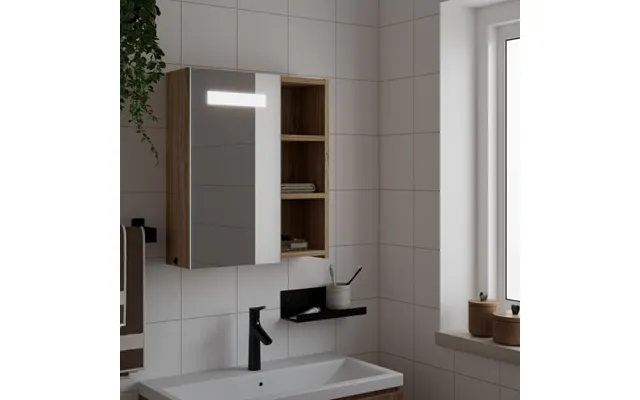 Badeværelsesskab Med Spejl Og Led-lys - Sort 60 X 13 X 52 Cm