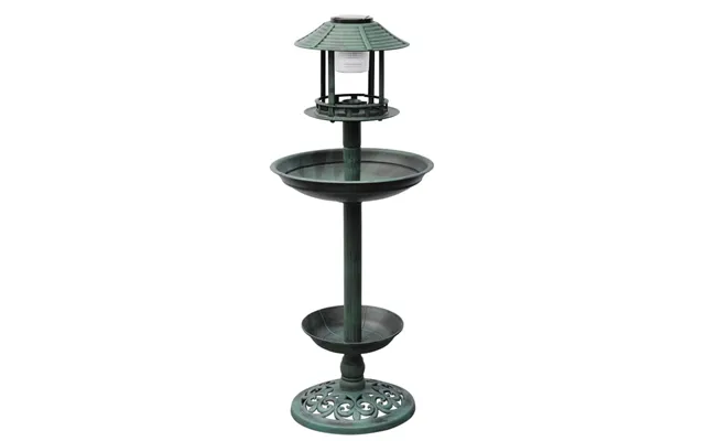 Fuglebad Foderbræt Med Solcellelampe - Grøn