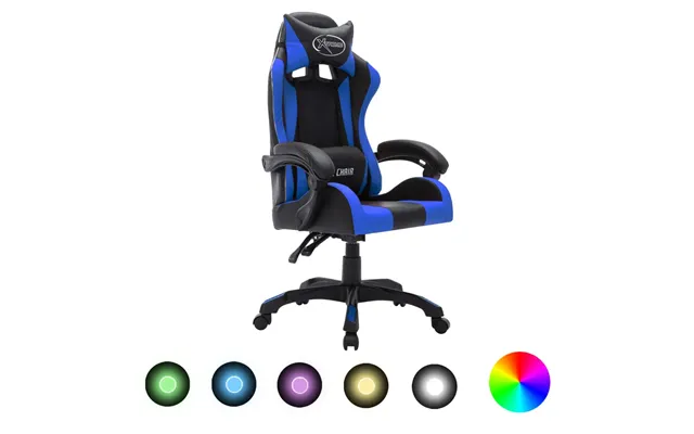 Gamingstol M. Led-lys Rgb-farver Kunstlæder - Blå Og Sort Med Fodskammel