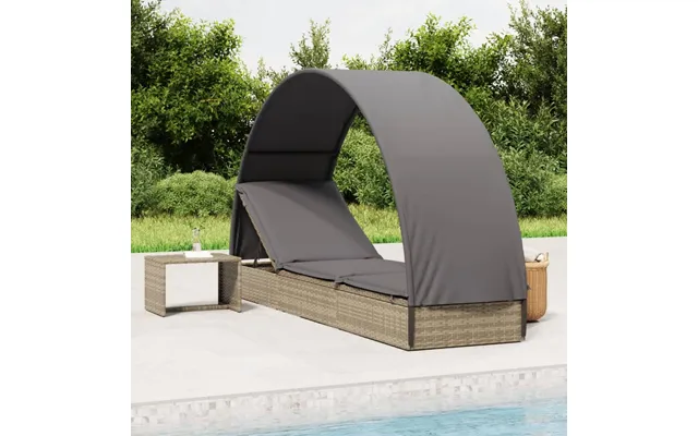 Liggestol Med Rundt Tag 211x57x140 Cm Polyrattan - Grå