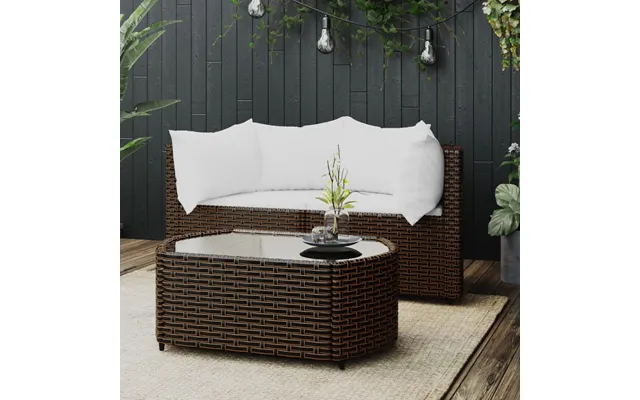Loungesæt Til Haven 3 Dele Med Hynder Polyrattan - Brun 2x Hjørnedel