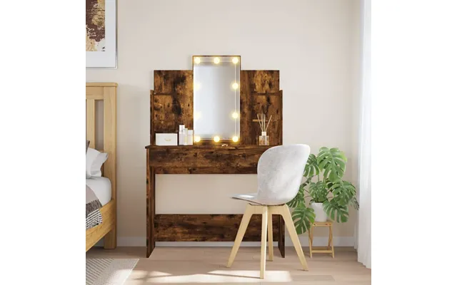 Makeupbord Med Led-lys 96x40x142 Cm - Røget Eg