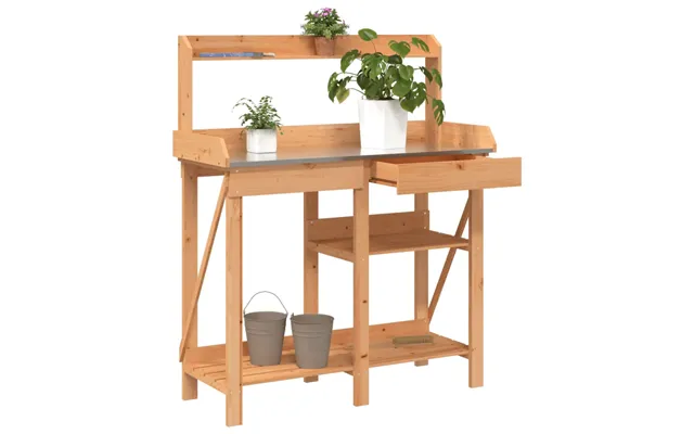 Pottebord Med Hylder Massivt Fyrretræ - Naturfarvet