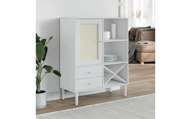 Skænk Senja 90x40x112 Cm Rattan-look Massivt Fyrretræ - Hvid