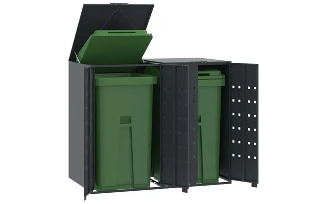 Skraldespandsskjuler 138x79x117 Cm 2 Rum Stål - 2 Sort