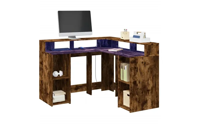 Skrivebord Med Led-lys Konstrueret Træ - Hvid 130 X 130 X 91 Cm