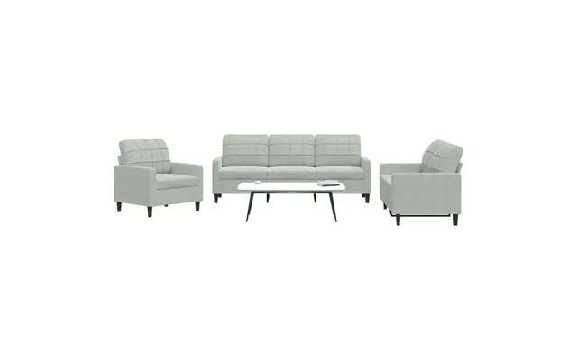 Sofasæt 3 Dele Med Hynder Velour - Mørkegrå Med Puder Og Fodskamler