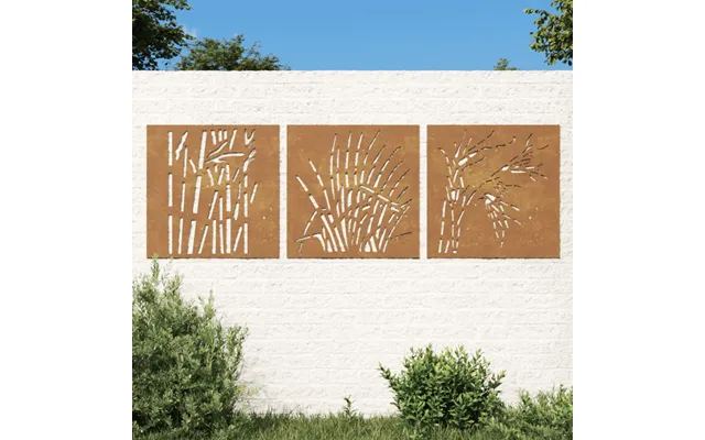 Udendørs Vægdekoration 3 Dele 55x55 Cm Græsdesign Cortenstål