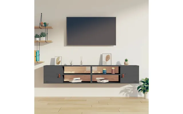 Vægskabe 2 Stk. 80x30x30 Cm Massivt Fyrretræ Grå