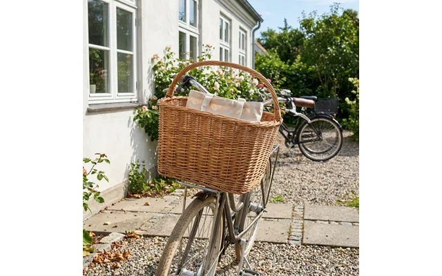 Cykelkurv I Flettet Pil - Rektangulær Med Træbund 46×34×h24 Cm
