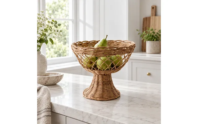 Flettet Frugtkurv På Fod I Rattan Natur - Ø25×h21 Cm