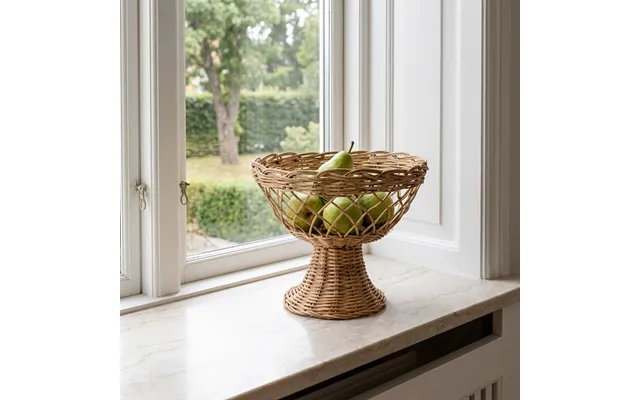 Flettet Frugtkurv På Fod I Rattan Natur - Ø25×h21 Cm