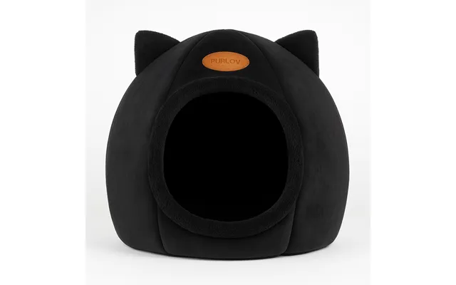 Kattehule Med Ører Og Pude Sort Plys - 37×34 Cm