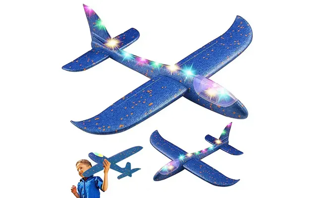 Styroporfly Med Led-lys, 47 Cm Langt Flyvende Skumfly Til Udendørs Leg - Blaa
