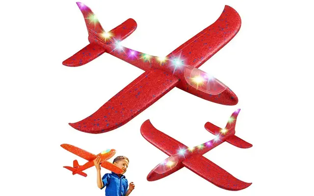 Styroporfly Med Led-lys, 47 Cm Langt Flyvende Skumfly Til Udendørs Leg - Roed