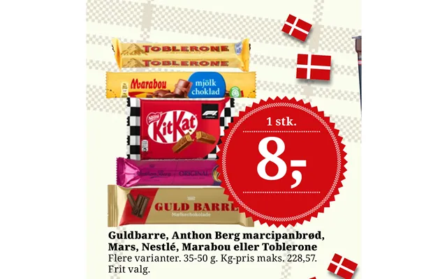 Guldbarre, Anthon Berg Marcipanbrød, Mars, Nestlé, Marabou Eller Toblerone
