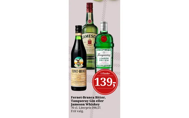 Fernet-branca Bitter, Tanqueray Gin Eller Jameson Whiskey