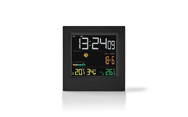 Nedis - Vejrstation Indendørs & Udendørs Inkluderet Trådløs Vejrsensor Vejrudsigt Tidsvisning Led Display Alarmurfunktio