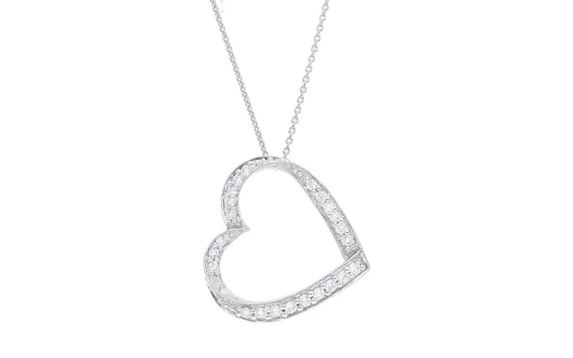 Hjärthänge I 14 Kt. Vitguld, 0,18 Ct. Diamanter. Inkl. Kedja - 14 Karat Vitt Guld