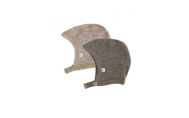 Baby Hjelm Med Trykknapper I 100% Økologisk Merino Uld, Tyk Kvalitet - 2 Lag Stof, 2-pak 50 56 Light Brown Melange