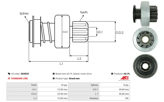 As-pl Friløbsgear - Starter Sd3033 For Nissan