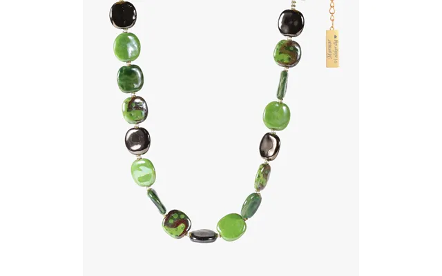 Håndmalet Keramik Perle Halskæde - Pebbles Clear Green