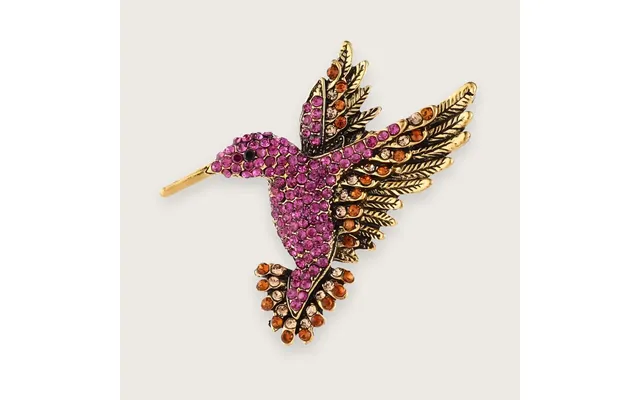 Emi Guldfarvet Broche Med Rhinsten Pink Kolibri