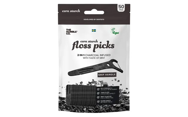 The Humble Co Dental Floss Picks Charcoal Grip Handle 50 Pcs