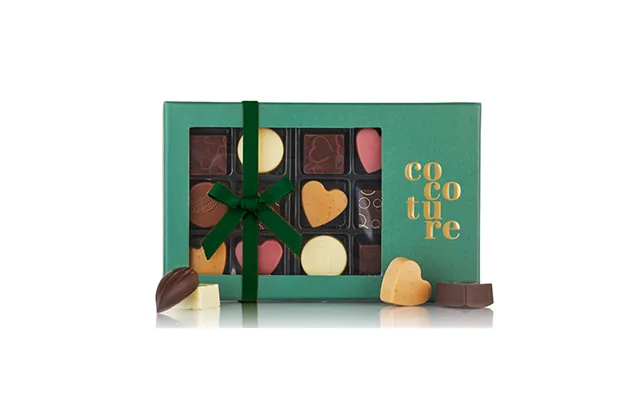 Chokoladeæske Med 14 Stk. Fyldte Chokolader Cocoture I Grøn Æske - 126g