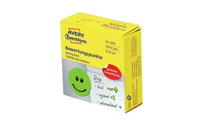 Belønningsetiketter Avery Ø19 Mm Grøn Glad Smiley - 250 Stk.