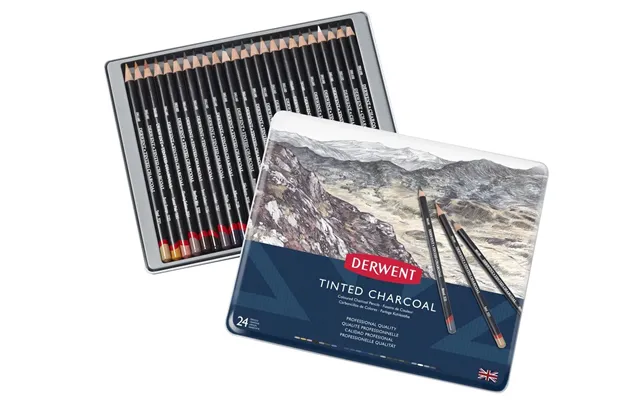 Derwent Tinted Charcoal Pencil 24 Stk. I Tinæske