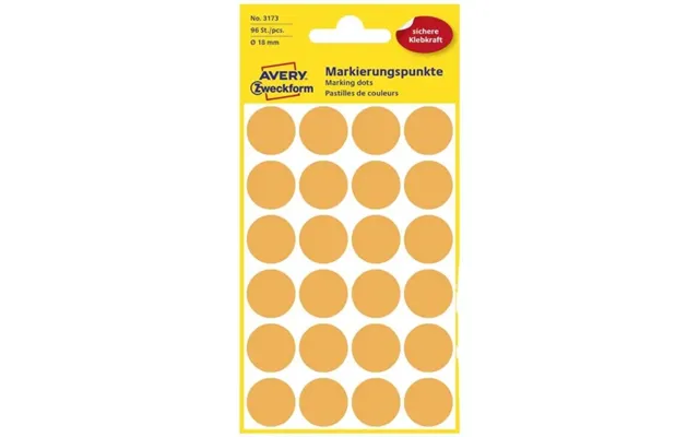 Etiket Avery Lys Orange Ø18 Mm - 4 Ark X 24 Stk.