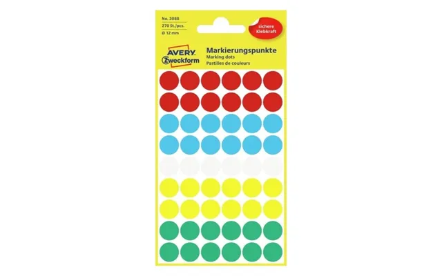 Etiket Avery Zweckform Ass. Farver Ø12 Mm - 5 Ark X 54 Stk.
