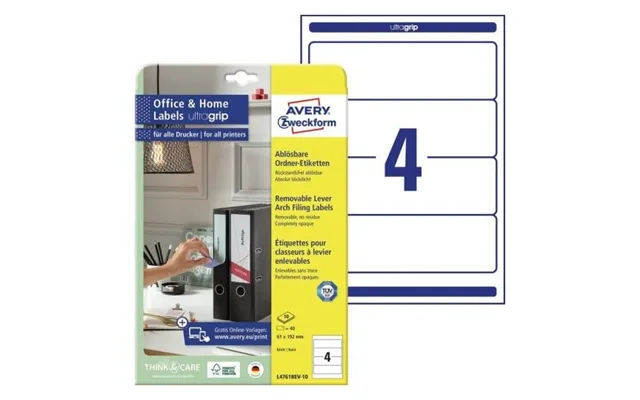 Etiketter Avery 192x61 Mm Hvid, Aftagelige - Til Ringbind