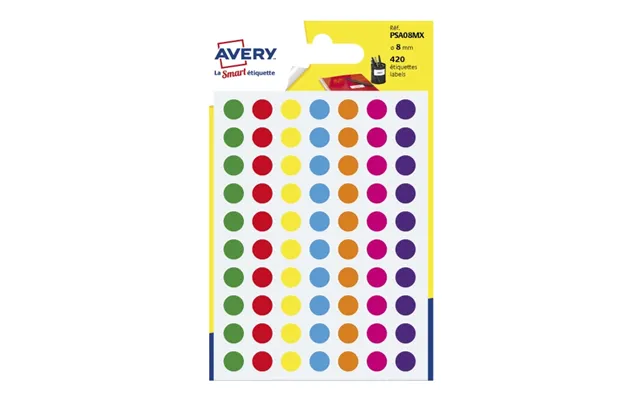 Etiketter Avery Psa08mx Ø8mm Ass. Farver - 420 Stk.