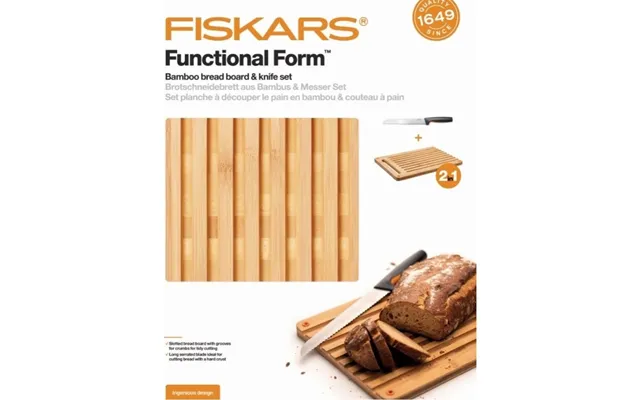 Fiskars Ff Rinkinys Duonos Pjaustymui Bambukine Lentele Peilis Duonai