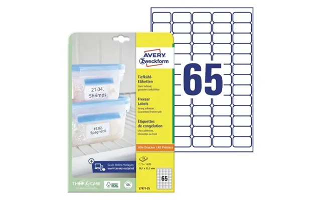 Fryseetiketter Avery 38,1x21,2 Mm Hvid - 65 Stk. X 25 Ark
