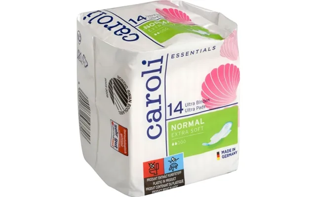 Hygiejnebind, Caroli, 22,5x9,5cm, Hvid, Ultra Pads, Normal, Med Vinger - 12 Pakker X 14 Stk