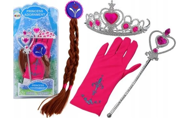 Leantoys Lille Prinsesse Tilbehør Tryllestav Handske Krone Fletninger