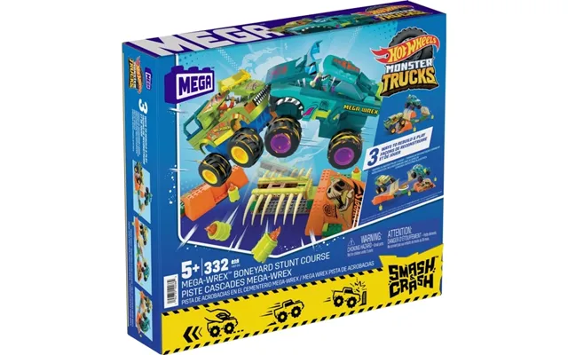 Mattel Mega Hot Wheels Monster Trucks Mega-wrex Bone Crash Stunt Track Construction Toy
