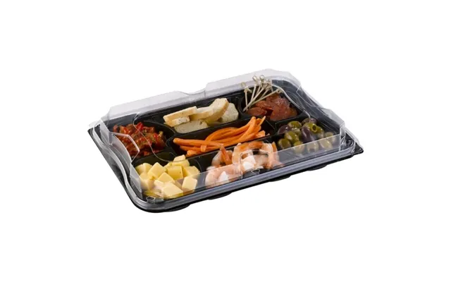 Plastbakke 7-rum 350x240 Mm Sort Fad Med Løst Klart Låg Rpet- Karton Á 25 Stk