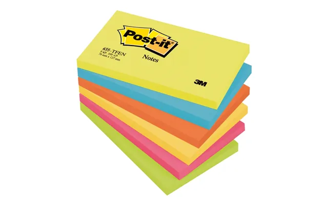 Post-it Notes Neon Energetic, 76x127 Mm, Med 100 Ark Pr. Blok - 6 Stk