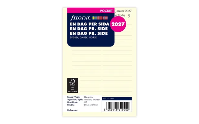 Refill Pocket 2027 Dag Per Siden Svensk Dansk Norsk