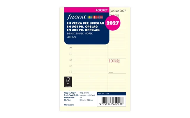 Refill Pocket 2027 Uge Per Opslag Vertikal Svensk Dansk Norsk