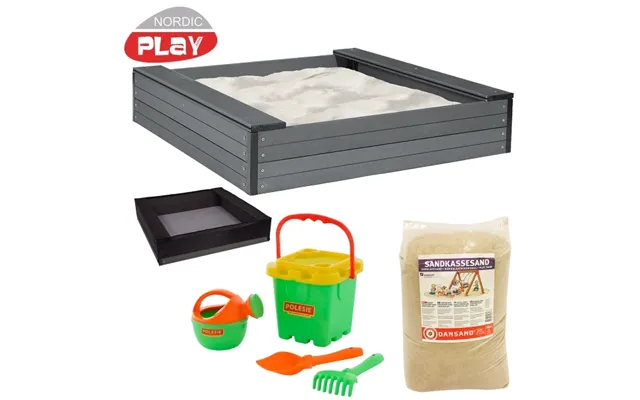 Sandkasse Wpc 120 X 120 Cm Med Net - 240 Kg Sand Og Grønt Strandsæt Nordic Play 805-737