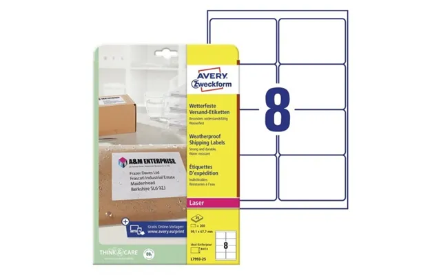 Shippingetiketter Avery 67.7x99.1 Mm Hvid Permanent - 25 Ark X 8 Stk