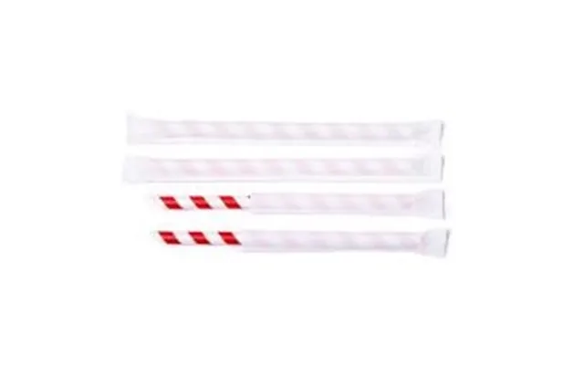 Sugerør Ø12x200 Mm Uden Knæk Enkeltpakket M Spids Bionedbrydelig Papir Rødstrib,18 Ps X 100 Stk Krt