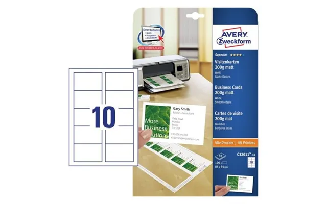 Visitkort Avery C32011-10 Quick&clean 85x54 Mm Hvid - 200 G M