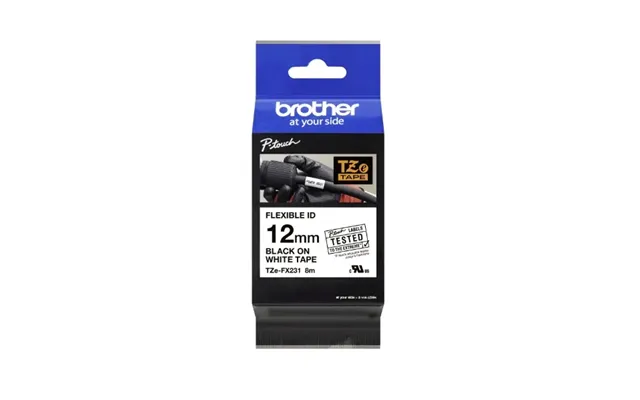 Brother Tze-fx231 Labeltape - Sort På Hvid 12mm X 8m