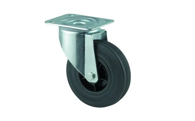 Drejeligt Hjul Sort Massiv Gummi Ø80 Mm 70 Kg Rulleleje Med Plade Byggehøjde 108 Mm